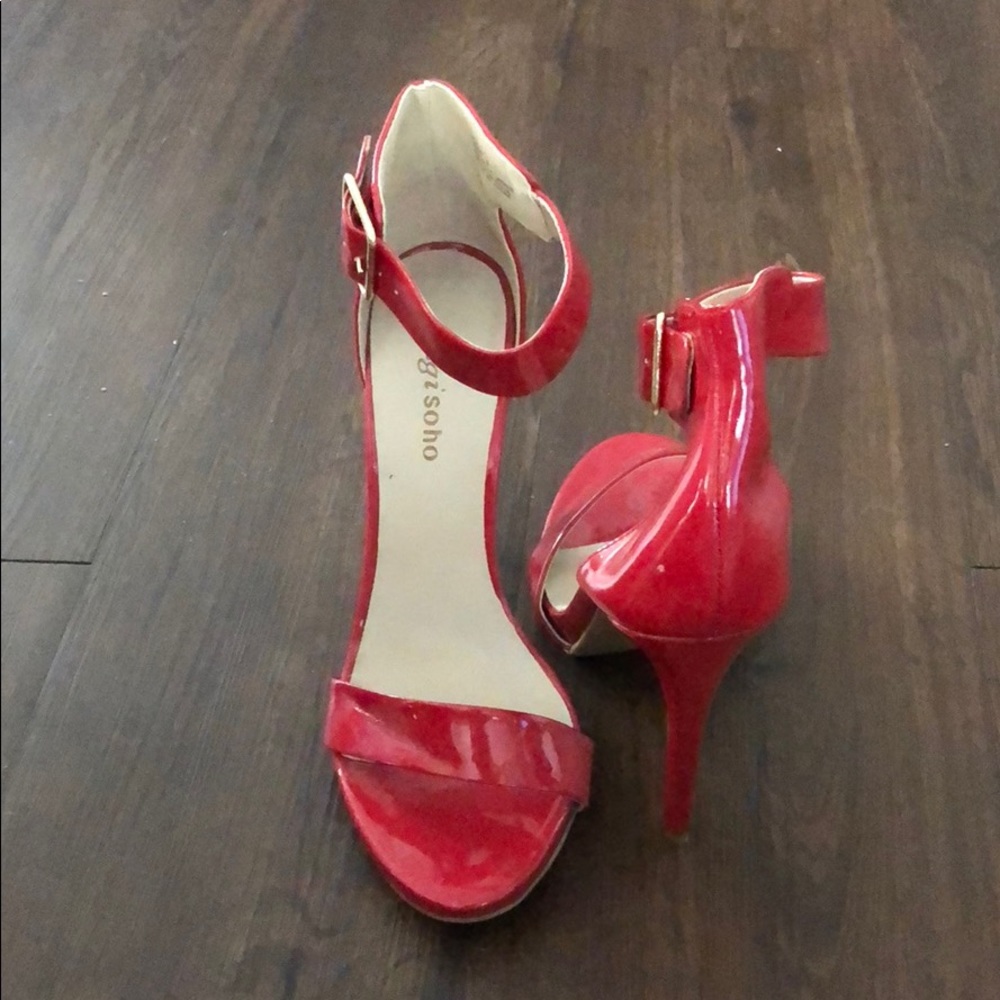 Red patent heels
